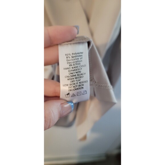 Susan Graver 1X Beige Embellished Scoop Neck 3/4 Sleeve Top Beaded Dressy Blouse - Picture 5 of 6